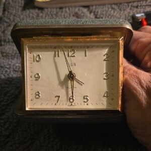 Vintage Travel Alarm Clock with Gold Accents